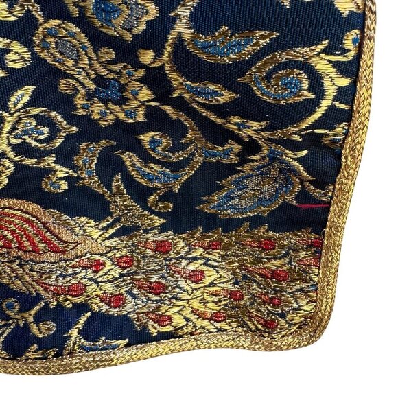 Vintage Handcrafted Gold Navy Brocade Peacock Embroidery Frog Closure Jacket - Picture 4 of 9